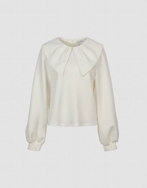 Urban Revivo Sailor Collar Knitted Women's Blouse White | VZU1960TV