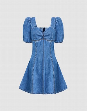 Urban Revivo Skater Denim Women's Dress Blue | RWD6086DF