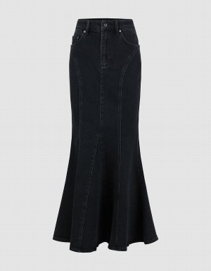 Urban Revivo Skinny Fishtail Denim Women's Skirts Black | MPZ3094UW