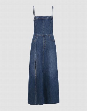 Urban Revivo Skinny Off-Shoulder Denim Cami Women's Dress Blue | API2948CA