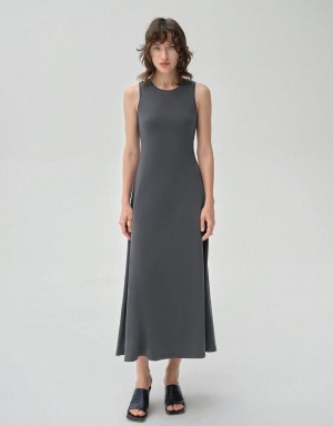 Urban Revivo Sleeveless Crew Neck A-Line Women's Dress Dark Grey | HHH5951PX