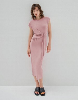 Urban Revivo Sleeveless Crew Neck Skinny Women's Dress Pink | RTI3469FR