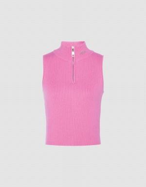 Urban Revivo Sleeveless Knitted Top Women's Cardigan Rose Red | VJX3364UU