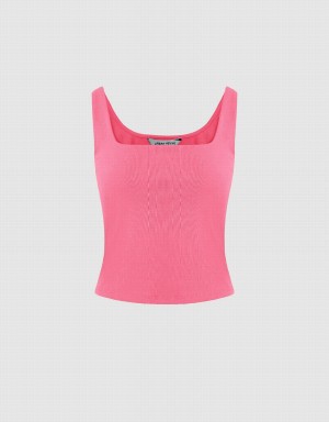 Urban Revivo Sleeveless Skinny Women's T Shirts Pink | GUF785MG