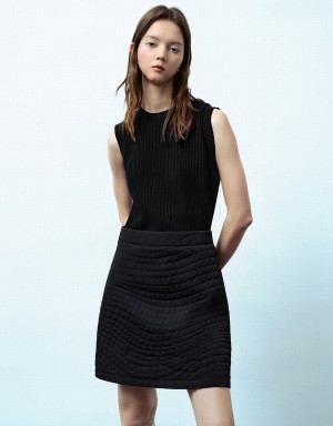 Urban Revivo Sleeveless V-Neck Straight Knitted Women's Dress Black | XPR4492MU