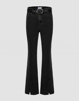 Urban Revivo Split Hem Flare With Belt Women's Jeans Black | XXV3982AC