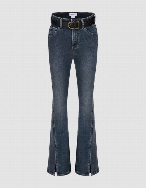 Urban Revivo Split Hem Flare With Belt Women's Jeans Blue | KAA5750KK