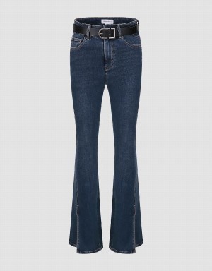 Urban Revivo Split Hem Flare With Belt Women's Jeans Blue | BSB9555OG