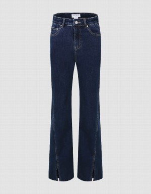 Urban Revivo Split Hem Flare Women's Jeans Blue | LBB4278CJ