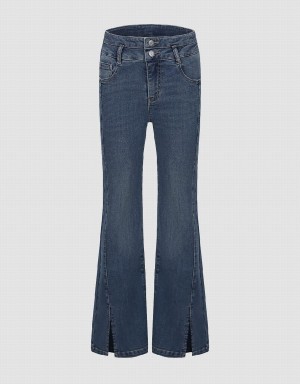 Urban Revivo Split Hem Flare Women's Jeans Blue | VVP267RI