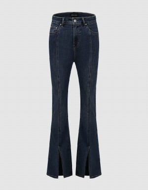 Urban Revivo Split Hem Flare Women's Jeans Blue | HJG2437HA