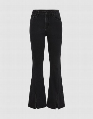 Urban Revivo Split Hem Flare Women's Jeans Black | FDU9289BG