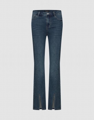 Urban Revivo Split Hem Flare Women's Jeans Blue | EOT6836DN