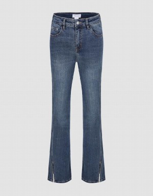 Urban Revivo Split Hem Flare Women's Jeans Blue | ECD5334YO