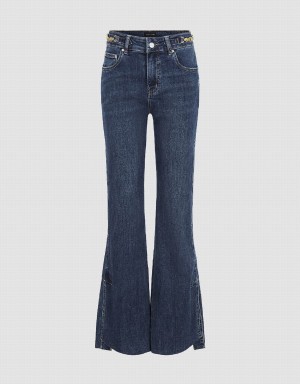 Urban Revivo Split Hem Flare Women's Jeans Blue | BFU2758MI