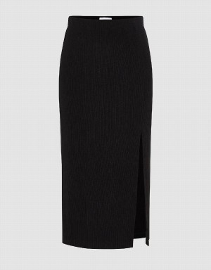 Urban Revivo Split Hem Knitted Balloon Women's Skirts Black | BHJ1776OP