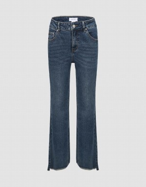 Urban Revivo Split Hem Straight Women's Jeans Blue | OTR455MP