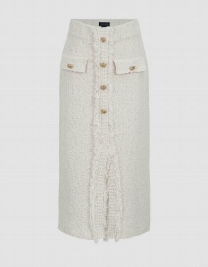 Urban Revivo Split Hem Tweed Knitted Straight Women's Skirts White | QTW1630VB