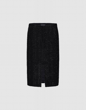 Urban Revivo Split Hem Tweed Straight Women's Skirts Black | VTL3794YM