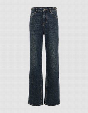 Urban Revivo Split Hem Wide-Leg Women's Jeans Blue | CYR3167HW