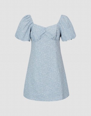 Urban Revivo Square-Cut Collar A-Line Women's Dress Blue | CGV3847MF