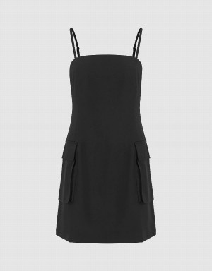 Urban Revivo Square-Cut Collar Skater Cami Women's Dress Black | BTF6719AL