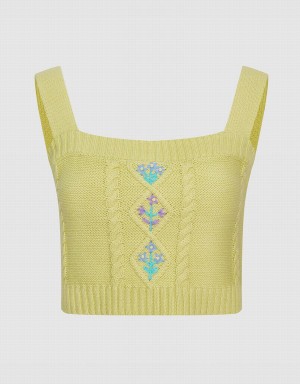 Urban Revivo Square Neck Knitted Sleeveless Women's Tank Top Green | OUO2452OR