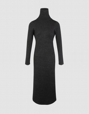 Urban Revivo Stand Collar Split Knit Women's Dress Black | QWH7265IK