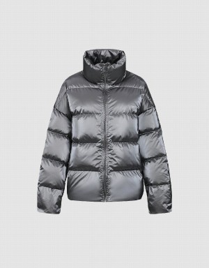 Urban Revivo Stand Collar Women's Puffer Jacket Dark Grey | UXF7273WV