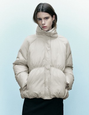 Urban Revivo Stand Collar Women's Puffer Jacket Light Khaki | WZZ4692MM