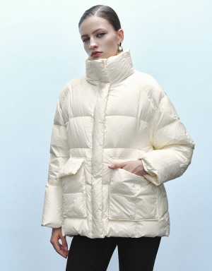 Urban Revivo Stand Collar Women's Puffer Jacket White | UYM5136OP