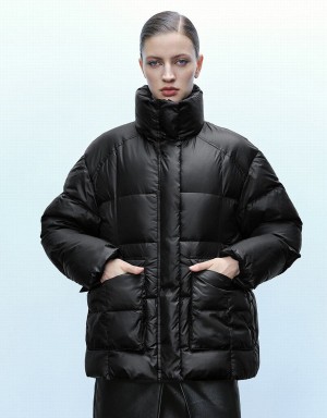 Urban Revivo Stand Collar Women's Puffer Jacket Black | NDW1458KA