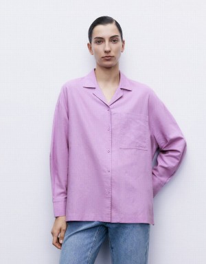 Urban Revivo Standard Sleeve With Pocket Women's Shirts Purple | NRJ2264ED