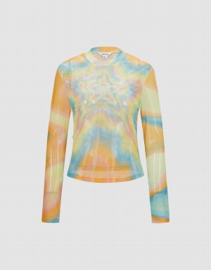 Urban Revivo Star Print Mesh Top Women's T Shirts Orange Multicolor | JDE107ME