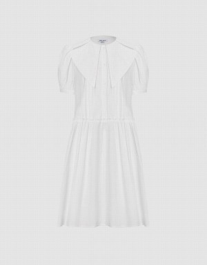 Urban Revivo Statement Collar Puff Sleeve Ruffle Hem Women's Dress White | NWH1565PL