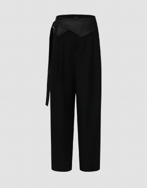 Urban Revivo Straight With Belt Women's Pants Black | EIK2162LY