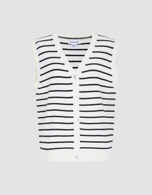 Urban Revivo Striped Button Front Women's Tank Top White | PHX7846ZK