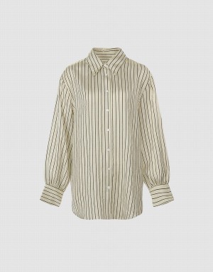 Urban Revivo Striped Button Up Women's Shirts Yellow | KWQ7494KD