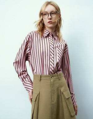 Urban Revivo Striped Button Up Women's Shirts Pink | YAT4062AR