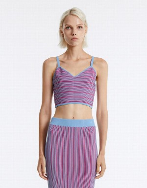 Urban Revivo Striped Knit Women's Tank Top Purple Multicolor | NAG3250VA