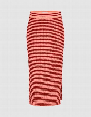 Urban Revivo Striped Knitted A-Line Women's Skirts Orange | WAT2753HZ