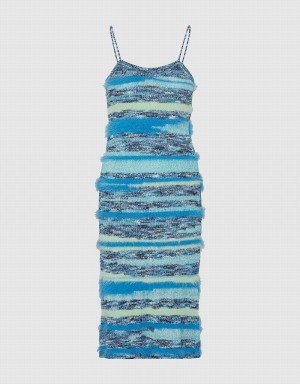 Urban Revivo Striped Knitted Cami Women's Dress Blue Multicolor | MDP10059IG