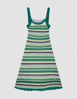 Urban Revivo Striped Knitted Cami Women's Dress Green | TGL6158XS