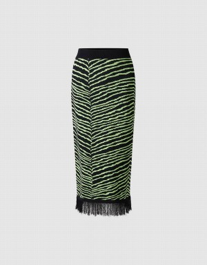 Urban Revivo Striped Knitted Women's Skirts Green Black | ZIQ1548VI