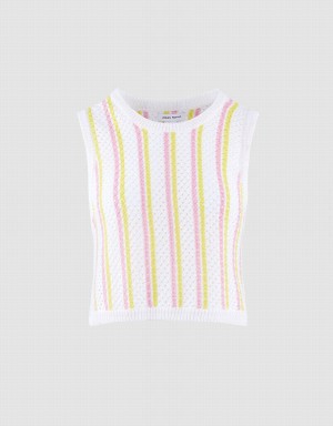 Urban Revivo Striped Knitted Women's Tank Top White | CMZ8755PH