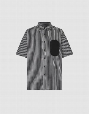 Urban Revivo Striped Loose Men's Shirts Grey | TOL1635WA