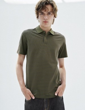 Urban Revivo Striped Men's T Shirts Green | GYP8640IW