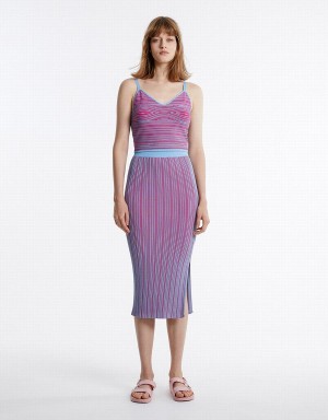 Urban Revivo Striped Midi Knit Women's Skirts Purple Multicolor | HQO5684WG