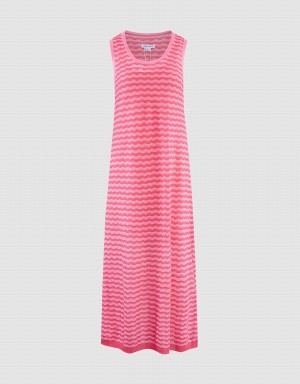 Urban Revivo Striped Sleeveless Knitted Midi Women's Dress Red | ZXY8154SF