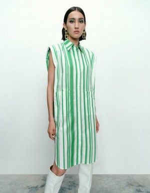 Urban Revivo Striped Sleeveless Women's Dress Green | KKH8666YF